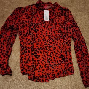 Forever 21 Red and Black Leopard Print Button Down Shirt